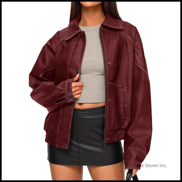 Jackets & Blazers - Faux Leather Bomber Jacket Oversized Moto Biker Style Winter Coat Retro Chic